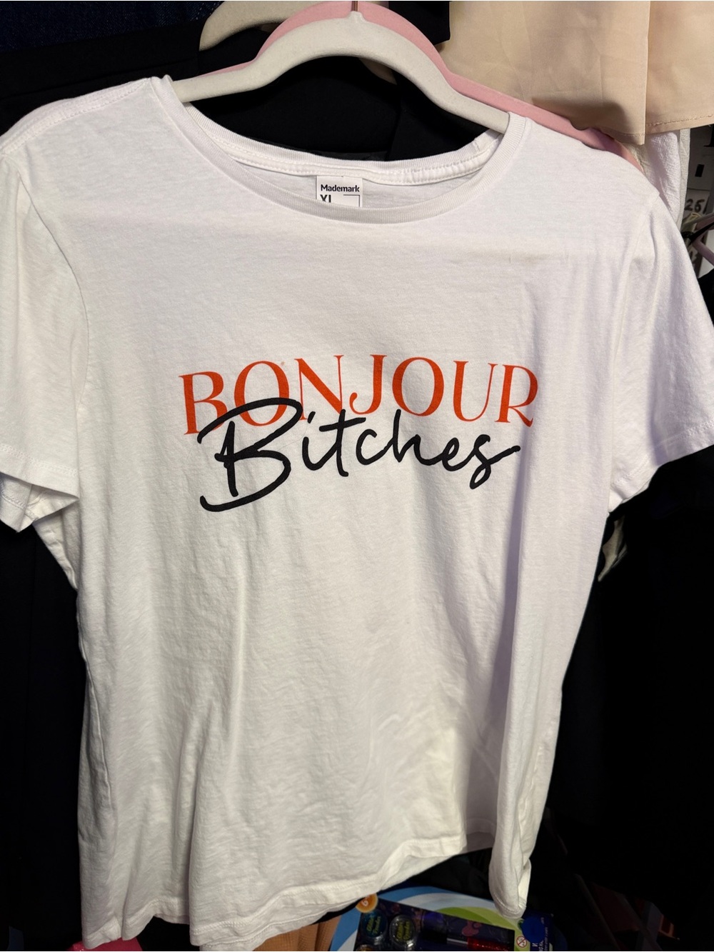 Bonjour Bitches Graphic Tee - White with Orange & Black